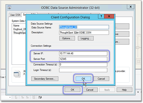 Click OK to close the Client Configuration Dialog