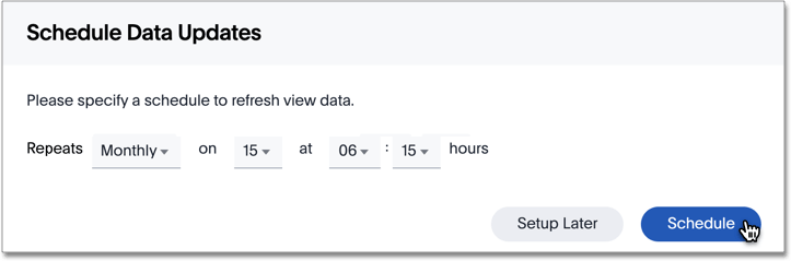 Specify the weekly update schedule for refreshing the materialized view