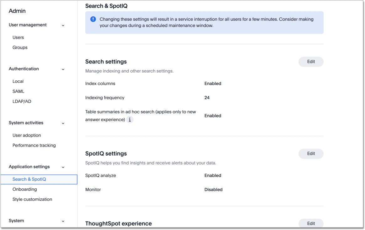 Search and SpotIQ settings