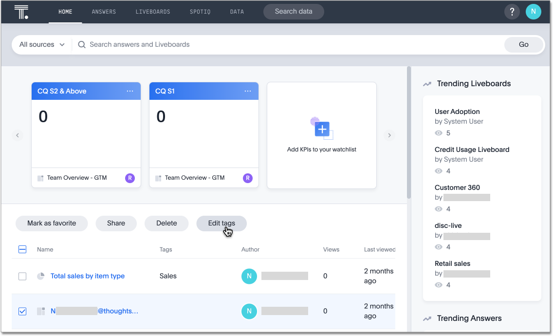 Apply tags from Home page