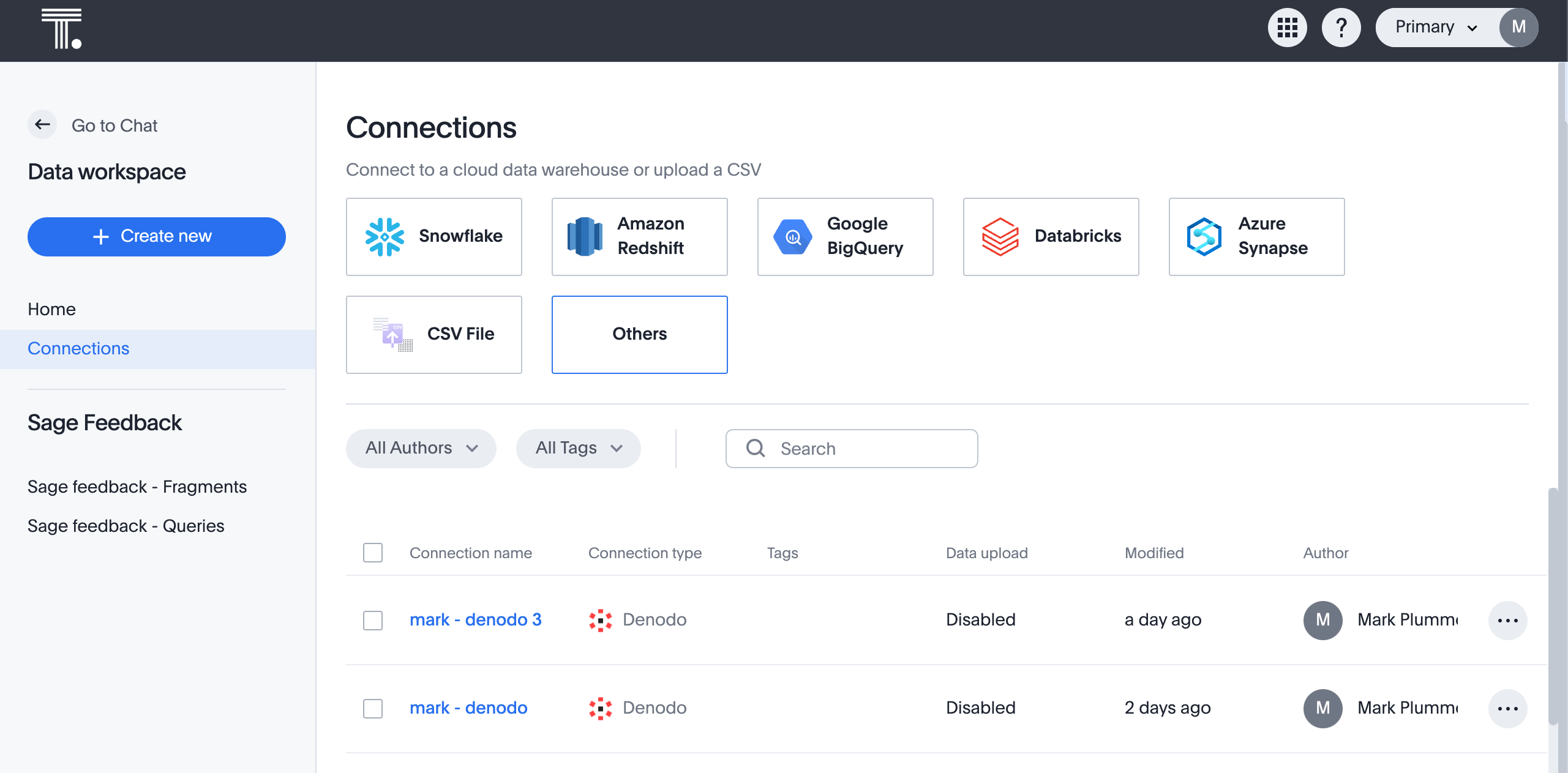 Connections tab