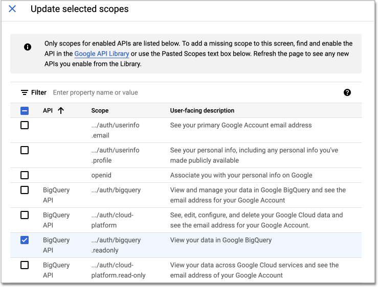 Update selected scopes